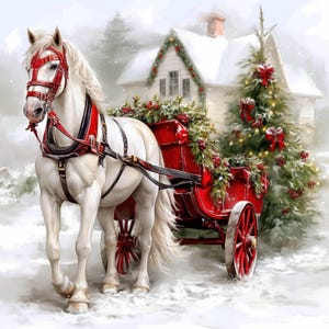 Pacchetto di 12 clipart di case e carrozze natalizie, illustrazioni natalizie, clipart acquerello stampabili, JPG di alta qualità, creazioni di carta, diario di scarto