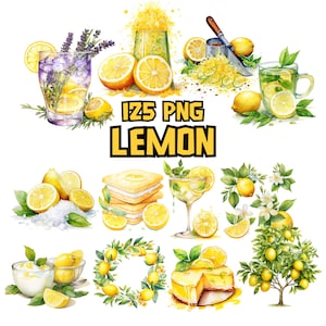 Watercolor Lemons Clipart | Fresh Lemon Slice, Lemon Branch and Leaf, Lemonade, Cocktail Illustrations | Instant Download for Commercial Use