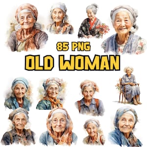 Aquarell Frau Clipart | Alte Oma Illustrationen, Aquarell ältere Frau Grafiken, PNG Grafiken, Sofort Download für kommerzielle Nutzung