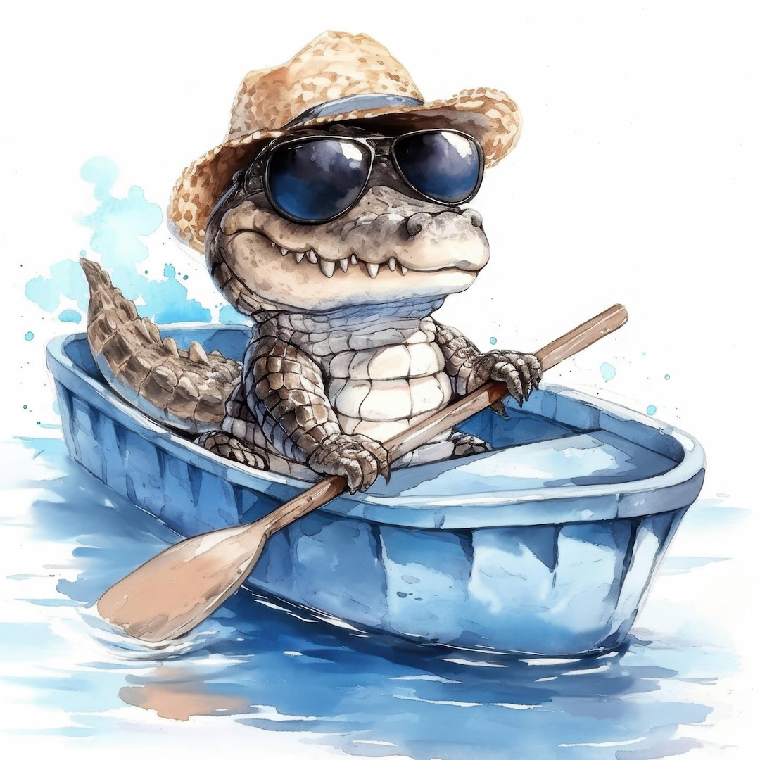 10種類のクールなワニのクリップアートセット、眼鏡をかけたワニの画像