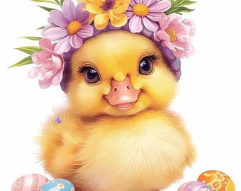 10 Easter Duck Clipart Bundle, Printable Watercolor Cute Duckling Egg Clipart, High Quality JPGs, Paper craft, Card Making, Junk Journals