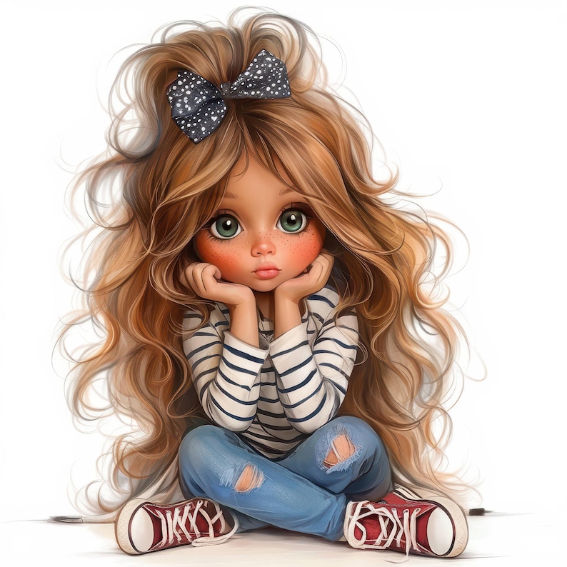 Quirky Girls Funny Clip Art 15 High Res Watercolor JPG Junk Journaling