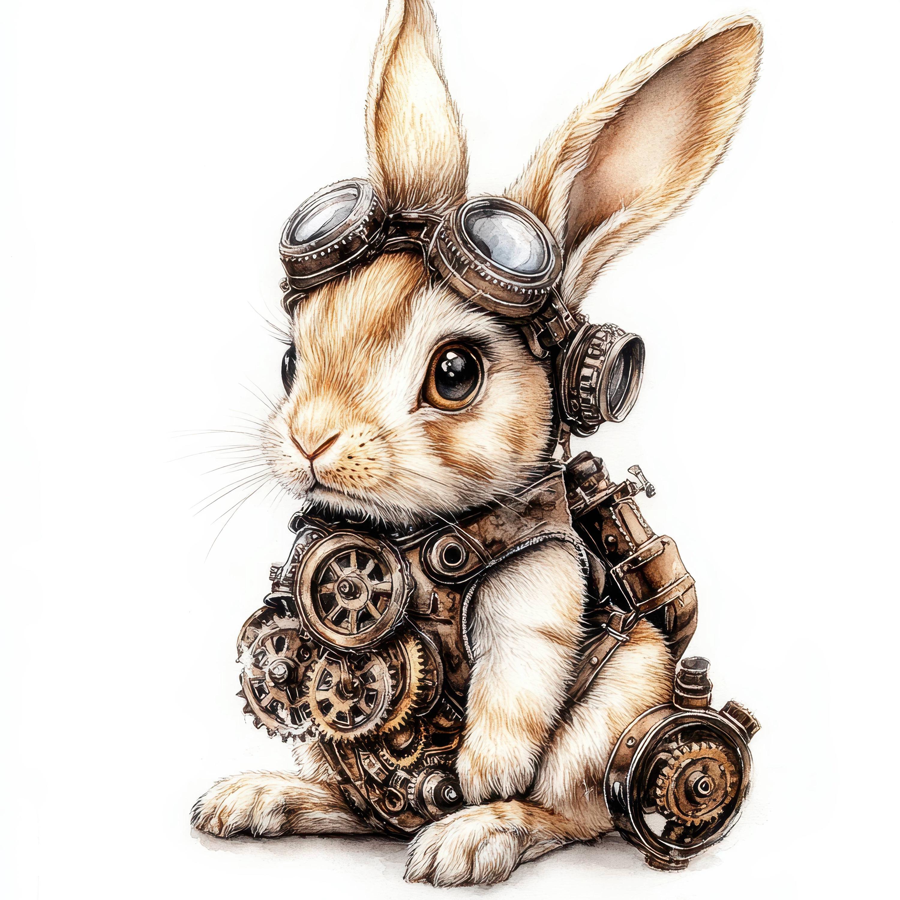 24 Steampunk Rabbit Clipart Bundle, Printable Watercolor Steampunk ...