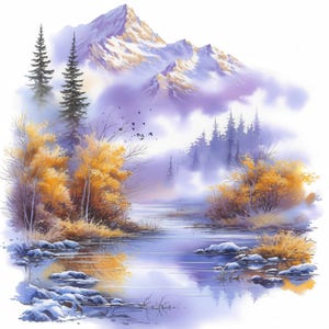 11 Alaska Valley Clipart Bundle, Printable Watercolor Alaska Landscape Clipart, High Quality JPG Digital download, Paper craft, junk journal