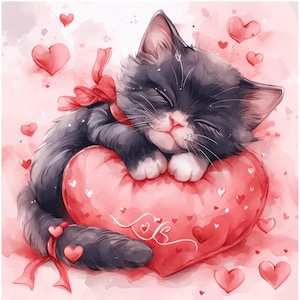 Lot de 11 cliparts amoureux des chats, illustrations d'impressions chaton amour, cliparts aquarelle imprimables, JPG haute qualité, créations en papier, journaux indésirables