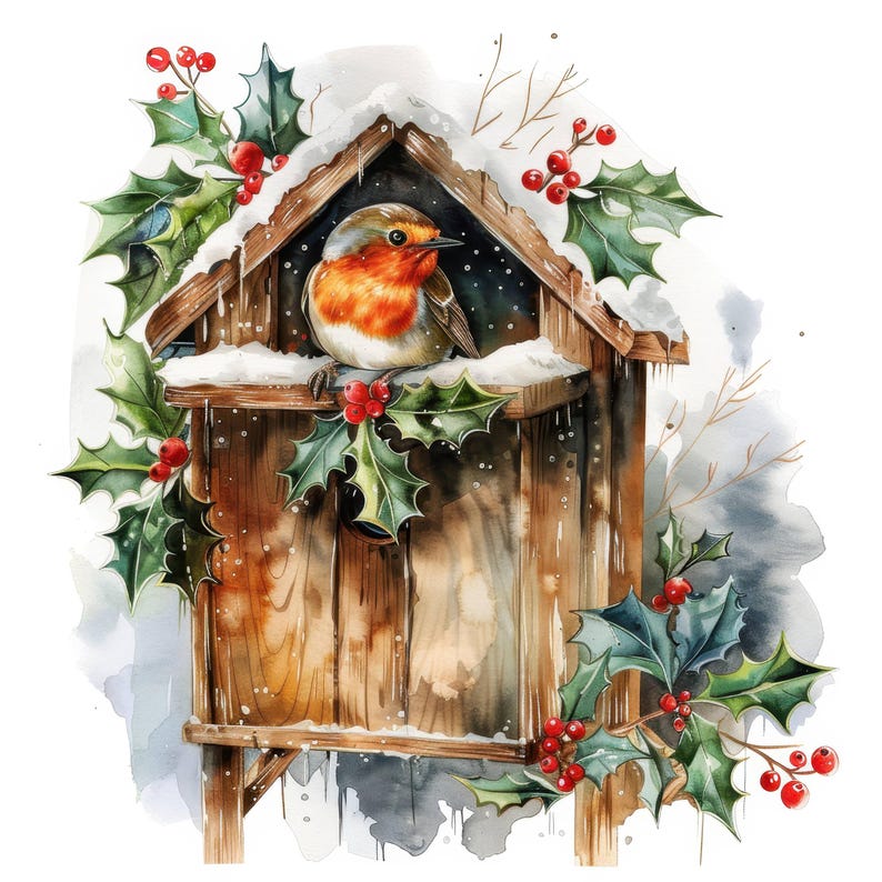 20 Christmas Robin Clipart Bundle Set 2, Printable Watercolor Clipart ...