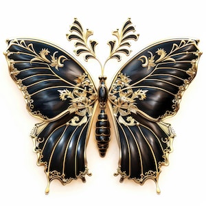 16 clipart de borboleta preta e dourada, clipart de aquarela, JPGs de alta qualidade, ilustrações digitais, imagem de borboleta, artesanato em papel, diários de lixo