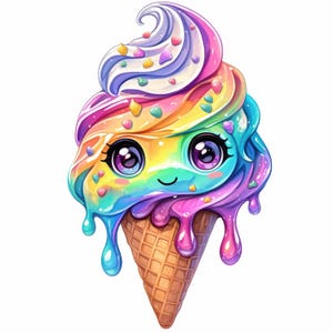 14 graziosi clipart di coni gelato, illustrazione di gelato, clipart acquerello stampabile, JPG di alta qualità, creazioni di carta, diari di scarto