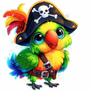 16 Cute Pirate Parrots Clipart Bundle, Green Parrot Images Prints, Printable Watercolor Clipart, High Quality JPG, Paper craft, Junk Journal