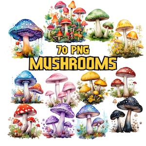 Aquarell Pilze Clipart | Bemalter Pilz Clipart | Pilz Illustrationen | PNG-Dateien | Sofort Download für kommerzielle Nutzung
