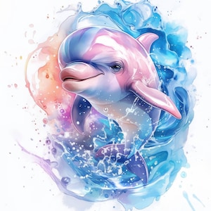 16 Verspielte Delphin Clipart Bündel, Delphin Drucke Illustrationen, druckbare Aquarell Clipart, hochwertige JPG Papier, Papierhandwerk, Junk Journals