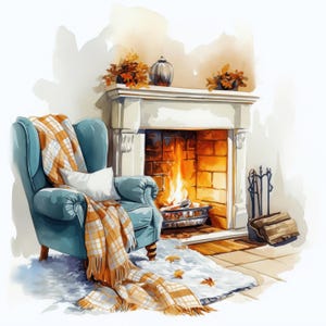 11 Fireplace Clipart Bundle, Warm House Images Illustrations, Printable Watercolor Clipart, High Quality JPG, Paper craft, Junk Journals