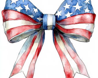 21 Patriotic Ribbons Clipart Bundle, Printable Watercolor 4th July Bow Illustration, High Quality JPG, Paper craft, junk journal, for Cards