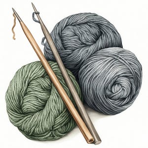 10 Stricken und Häkeln Clipart-Bundle, Garn-Bilder, druckbare Aquarell Clipart, hochwertige JPGs, Papierhandwerk, Junk Journals, Kartenherstellung