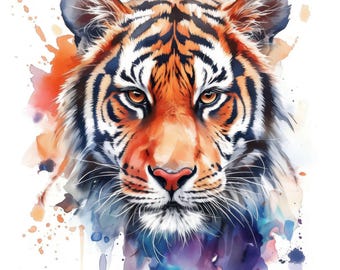 12 Tiger Profile Clipart, Cozy Tiger Artwork Design Set, Printable Watercolor Clipart, Instant Digital Download, Scrapbooking, Junk Journals