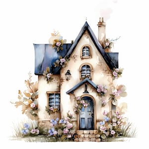 11 Spring House Clipart Bundle, Ilustracje wydruków Floral House, Wydrukowalne akwarelowe cliparty, Wysokiej jakości JPG, Rękodzieło papierowe, Dzienniki śmieci