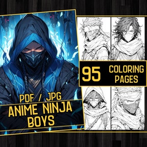 Anime Ninja Boys Manga 95 Coloring Page Book, Fantasy Anime Coloring Pages for Adults and Kids, Instant Download, Printable PDF & JPG