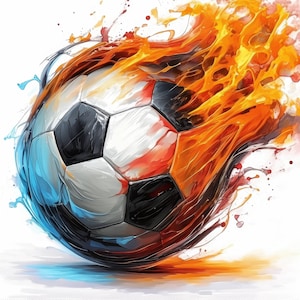 Paquete de 12 imágenes prediseñadas de balones de fútbol artísticos, ilustración de balón de acuarela imprimible, JPG de alta calidad, descarga digital, diario basura, manualidades de papel