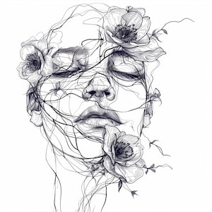 13 bloemen vrouw gezicht clipartbundel, zeer fijne tekeningen, clipart set, afdrukbare aquarel clipart, hoge kwaliteit jpg's, digitale download, ongewenste tijdschriften