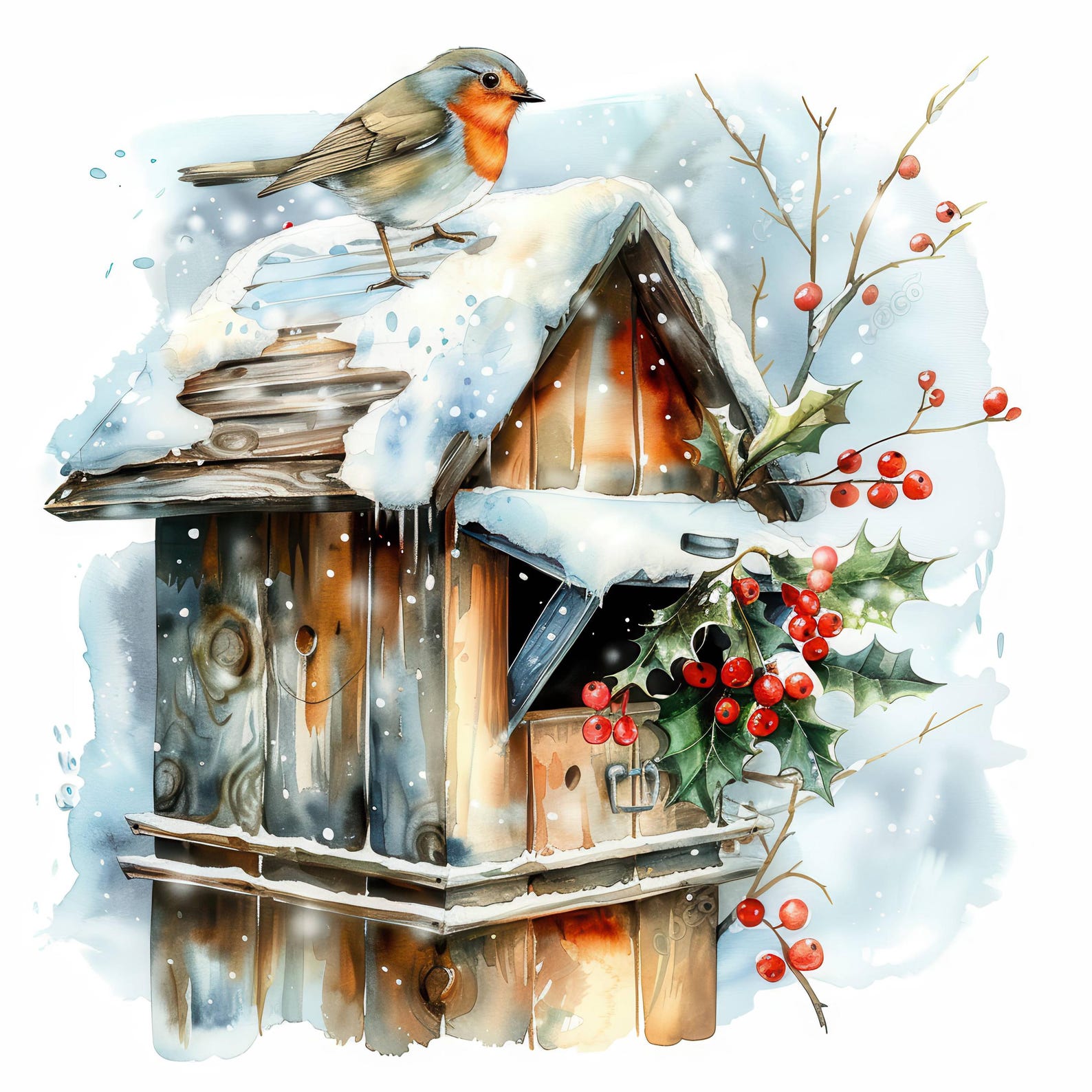 20 Christmas Robin Clipart Bundle Set, Printable Watercolor Clipart ...
