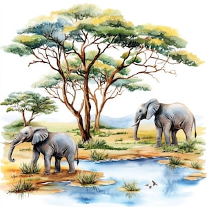 10 African Savannah Clipart Bundle, Africa Trip Illustrations, Printable Watercolor Clipart, High Quality JPG, Paper craft, Junk Journals