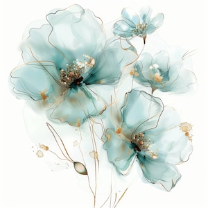 Paquete de 13 imágenes prediseñadas de flores verdes abstractas, 2 unidades, impresión de flores, imágenes prediseñadas de acuarela imprimibles, archivos JPG de alta calidad, manualidades de papel, diarios basura