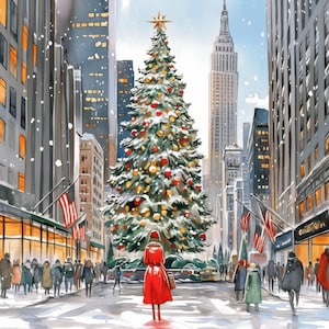 Pacchetto di 13 Clipart natalizie di New York City, illustrazioni di New York, Clipart acquerello stampabili, JPG di alta qualità, creazioni di carta, diari di scarto