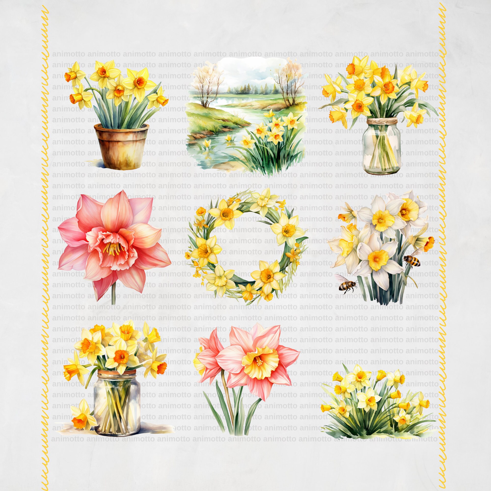 Watercolor Daffodils Clipart Bundle, Spring Flower Clipart Set, Floral ...
