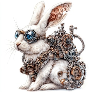 22 Steampunk Hase, Clipart Bundle, Steampunk Kaninchen, druckbare Aquarell Clipart, hochwertige JPG, digitaler Download, Papiermodell, Zeitschriften