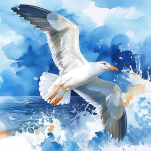12 Soaring Seagull Clipart Bundle, Printable Watercolor Marine Gull Images Illustrations, High Quality JPGs, Junk Journals, Paper Crafts