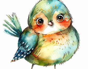 9 groene grillige vogels clipartbundel, grappige vogels, digitale clipart, aquarel clipart, hoge kwaliteit, afdrukbare clipart, digitale download