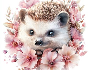 13 Hedgehog in Flowers Clipart Bundle, Printable Watercolor Illustration, High Quality JPGs, Digital download, Paper craft, Card Making