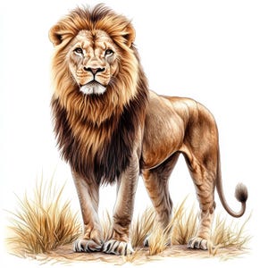 Conjunto de 22 imágenes prediseñadas de león, boceto de león, imágenes prediseñadas de acuarela imprimibles, archivos JPG de alta calidad, descarga digital, manualidades de papel, sublimación de león