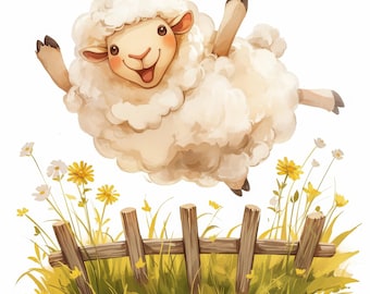 16 grappige schapen clipartbundel, lente schapen wordt afgedrukt illustraties, afdrukbare aquarel clipart, hoge kwaliteit JPG, Paper Craft, Junk Journals