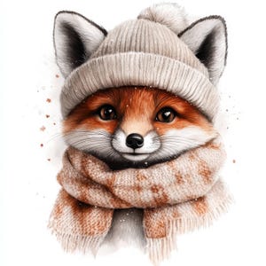 19 Fox in Wool Hat Clipart Bundle, Winter Fox, Printable Watercolor clipart, High Quality JPGs, Digital download, Paper craft, junk journals
