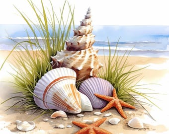 15 Tropische Strand Muscheln Clipart Bundle, druckbare Aquarell Sommer Illustrationen, hochwertige JPG, Papierhandwerk, Junk Journals, für Karten