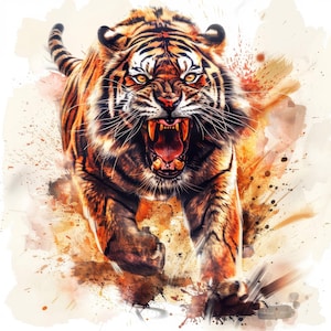 17 Georgeous Tiger Clipart Bundle, Printable Watercolor Tiger Tshirt design, High Quality JPGs, Digital download, Paper craft, junk journals