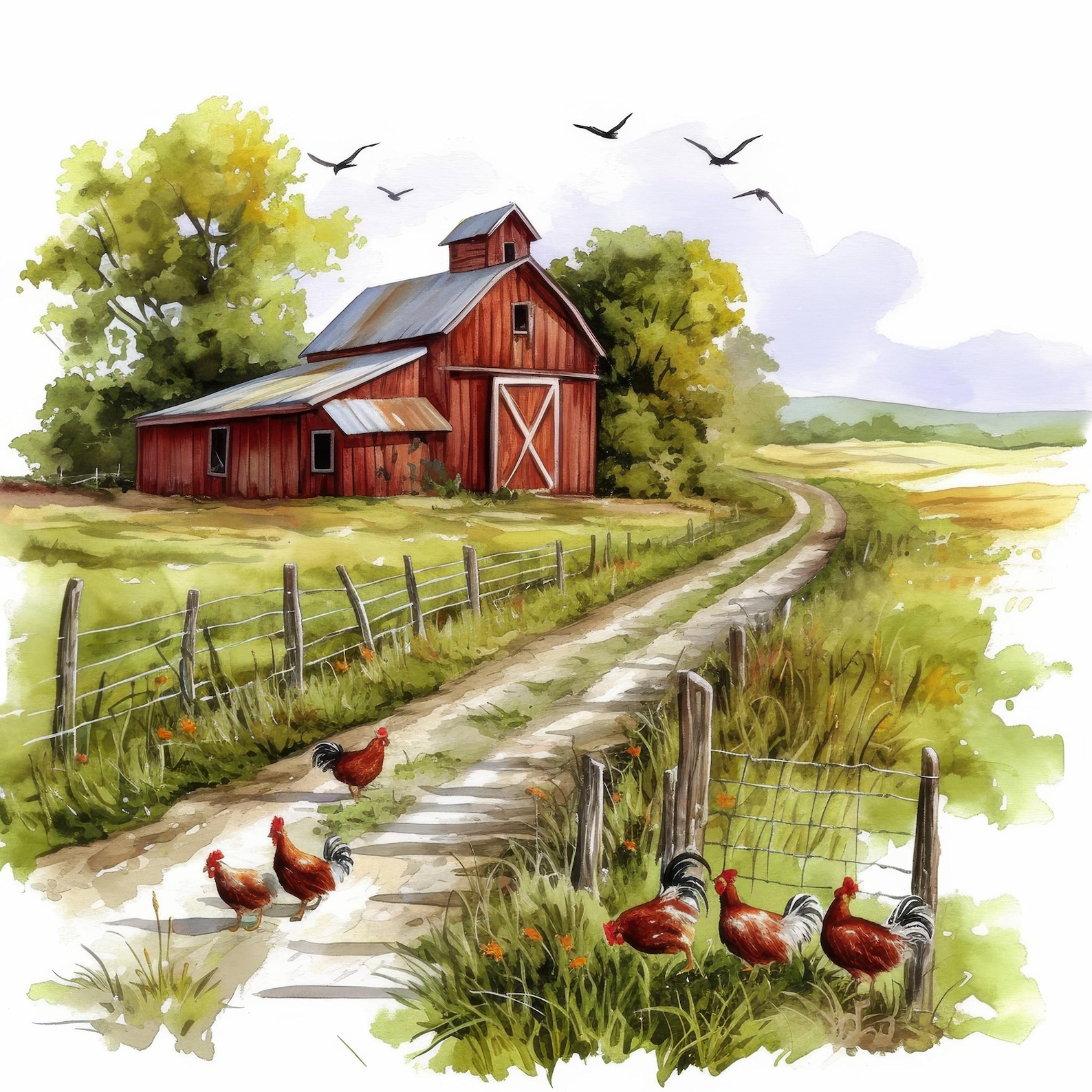 15 Farmyard Farm Scenes Clipart Bundle, Farm Landscapes Illustration ...