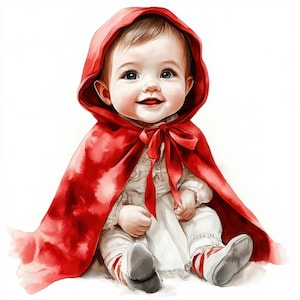 Lindos bebés de Caperucita Roja ClipArt 12 JPG de acuarela de alta resolución Diario basura, Scrapbooking, Fabricación de tarjetas, Descarga digital, Manualidades de papel, Cuento de hadas