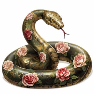 Pacote com 12 clipart de cobra floral, imagens de cobra realistas em aquarela para impressão, ilustrações, JPGs de alta qualidade, diários de lixo, artesanato em papel