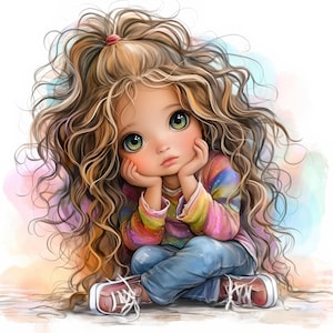 19 Cute Funny Girls Clipart Bundle, Teenager Girl Illustration, Printable Watercolor Clipart, High Quality JPG, Paper craft, Junk Journals