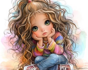 Paquete de 19 imágenes prediseñadas de chicas divertidas y adorables, ilustración de una adolescente, imágenes prediseñadas de acuarela imprimibles, JPG de alta calidad, manualidades de papel, revistas basura