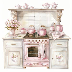 13 imágenes prediseñadas de cocina con flores vintage, estilo shabby chic, imágenes prediseñadas de acuarela imprimibles, archivos JPG de alta calidad, descarga digital, manualidades de papel, diario basura