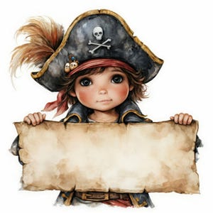 Cartoon Pirates with Labels Clip Art 17 High Res Watercolor JPGs Junk Journaling, Scrapbooking, Card Making, Digital Download, Paper Crafts