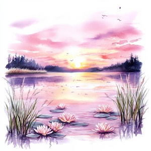 22 Sunset Landscapes Clipart Bundle,Sunset Illustration Image, Printable Watercolor clipart, High Quality JPG, Digital download, Paper craft
