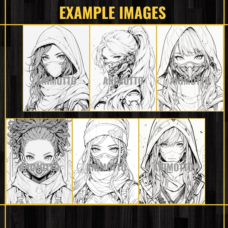Anime Ninja Girls Manga 70 Coloring Page Book, Fantasy Anime Coloring Pages for Adults and Kids, Instant Download, Printable PDF & JPG