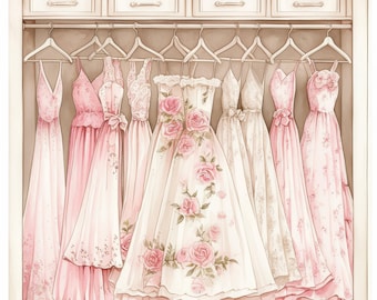 11 Shabby Chic Wardrobe Clipart Bundle, Floral Dress Clipart, Printable Watercolor Clipart, High Quality JPG, Paper craft, Junk Journals