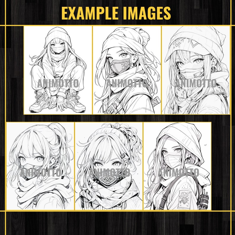 Anime Ninja Girls Manga 70 Coloring Page Book, Fantasy Anime Coloring Pages for Adults and Kids, Instant Download, Printable PDF & JPG