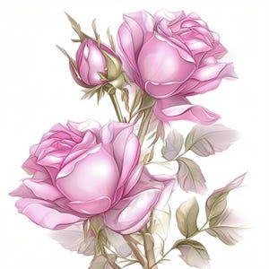 Pacote de clipart de 12 rosas rosa abstratas, ilustração de flor rosa, clipart de aquarela para impressão, JPGs de alta qualidade, artesanato em papel, diário de lixo