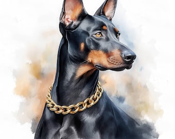 ドーベルマン 絵画 油彩画　オリジナル　原画 0629ff373390ddec3eb57711a987de